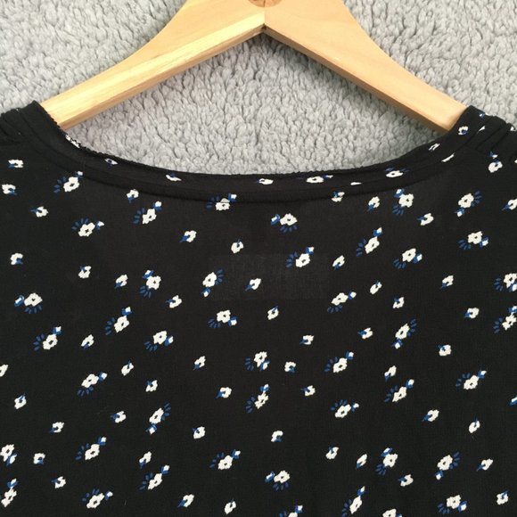 Lucky Brand Blouse Women L Black V Neck Floral Print 100% Viscose Light Weight - Picture 8 of 11